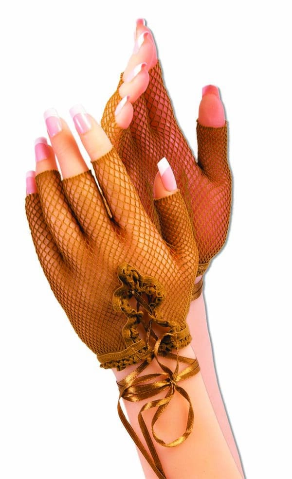 Brown Fingerless Fishnet Gloves 1