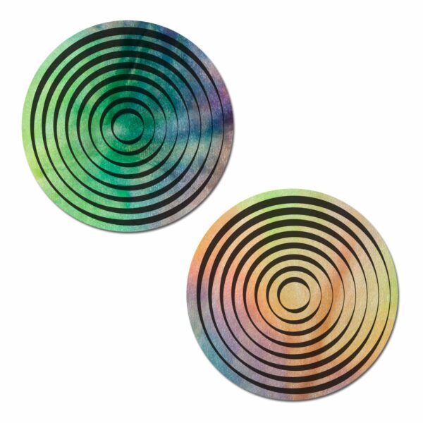 Spiral: Trippy UV Reactive Pastel Rainbow Tie-Dye Circle with Black Spiral Nipple Pasties 1