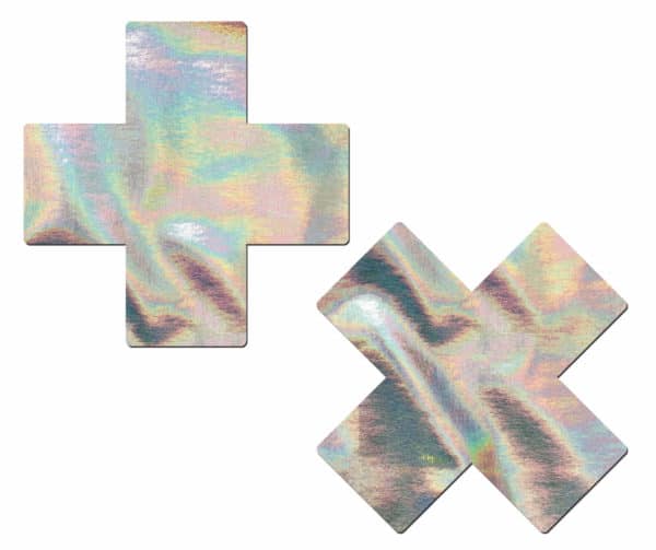 Plus X: Silver Holographic Cross Nipple Pasties 1
