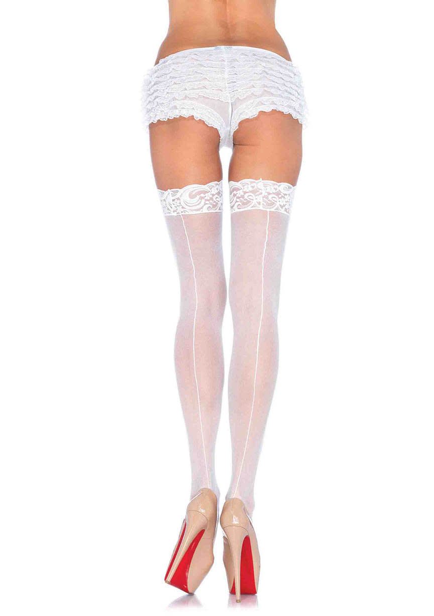 Sheer Lace Top Stockings With Backseam 12