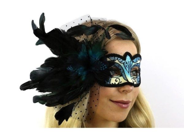 Venetian Sky Blue Half Mask 2