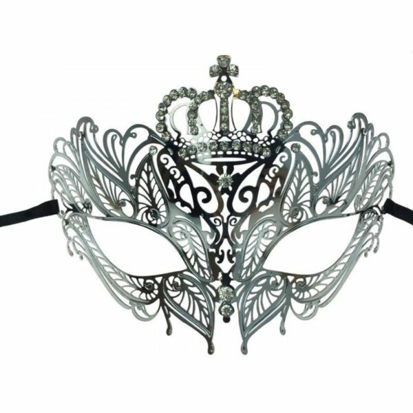 Silver Laser Cut Jeweled Crown Mask 1