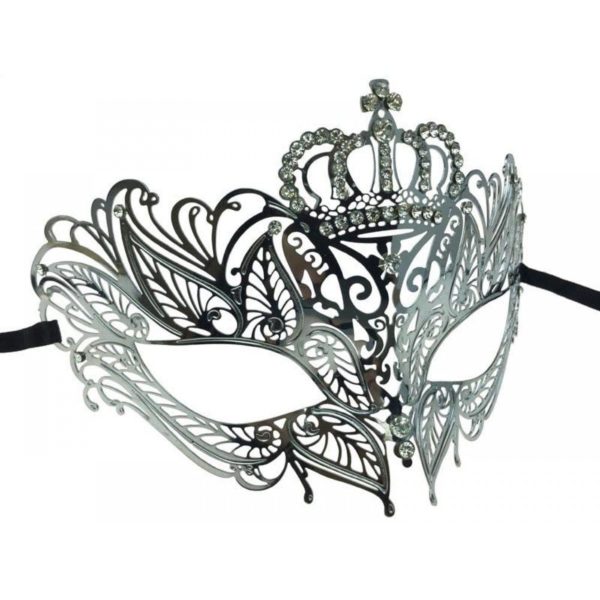 Silver Laser Cut Jeweled Crown Mask 2