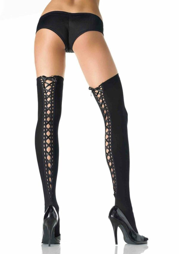 Black Opaque Thigh High w/ Lace Up Back 1