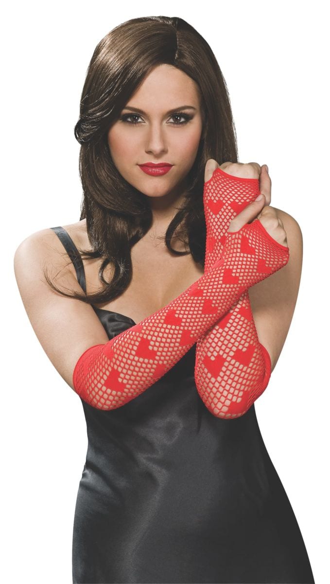 Sexy Long Red Netted Heart Glovelets 5