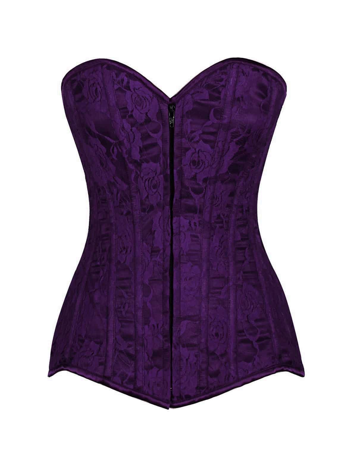 Lavish Dark Purple Lace Overbust Corset w/Zipper 7