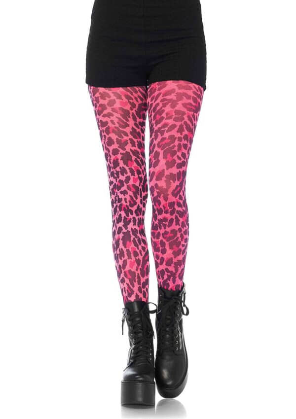 Neon Pink Leopard Print Tights 1