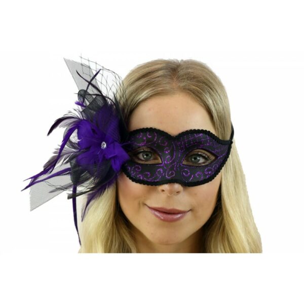 Purple Venetian Mask w/ Feather 1