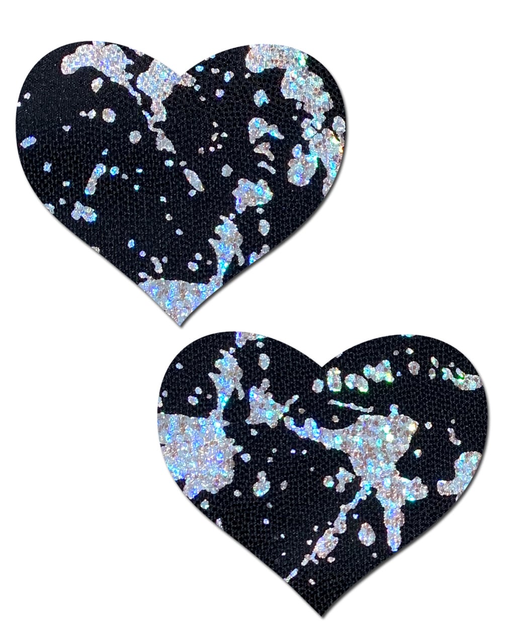 Black and Silver Splatter Holographic Heart Nipple Pasties 11