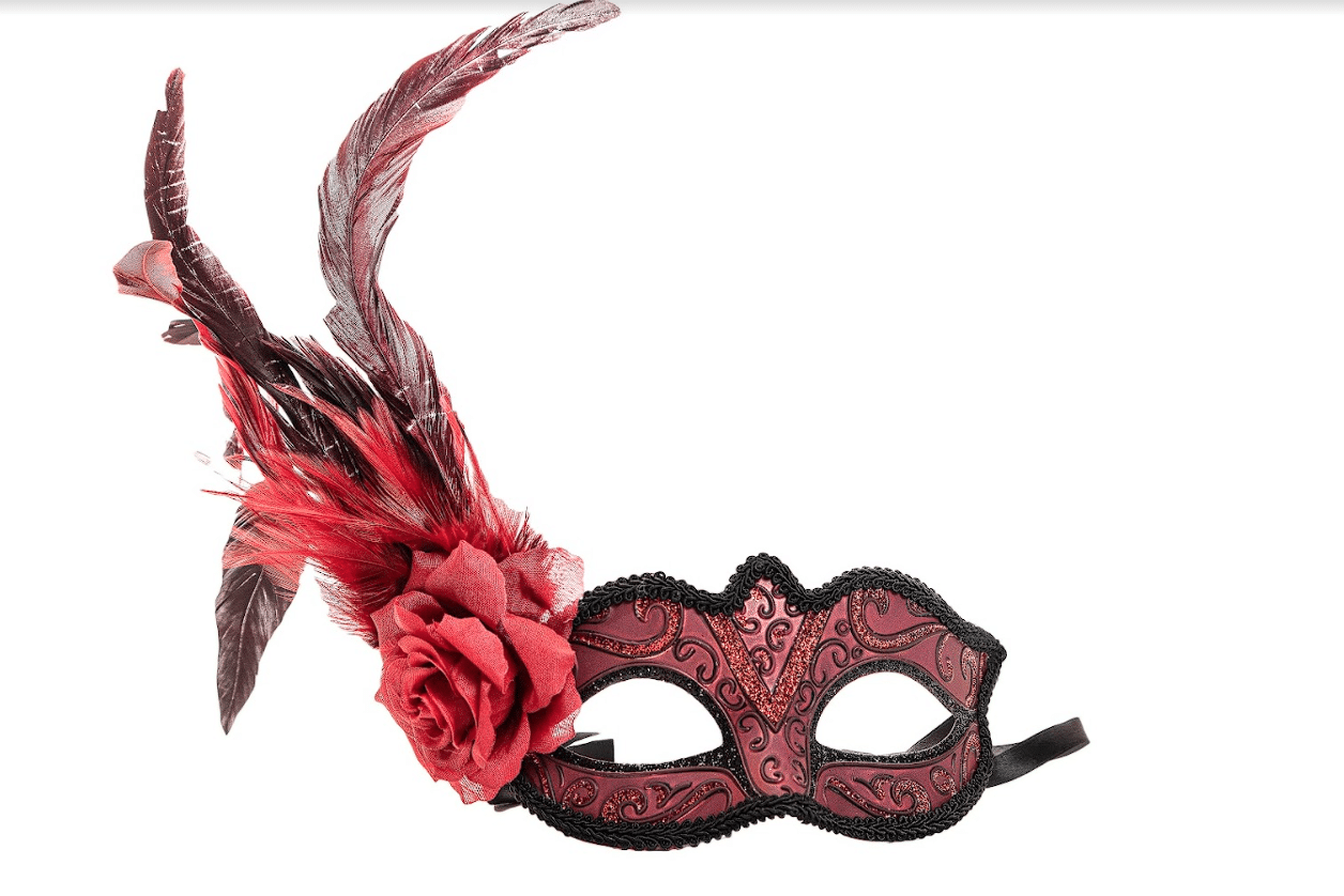 Red Masquerade Mask w/ Feather 3