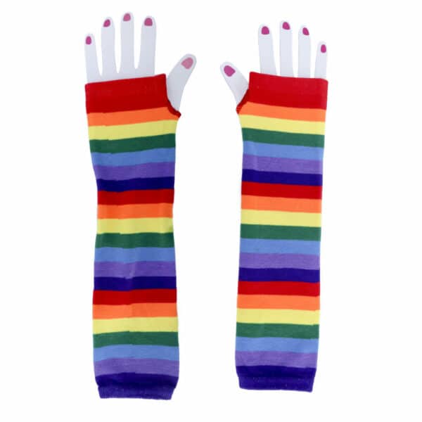 Rainbow Fingerless Elbow Gloves 1