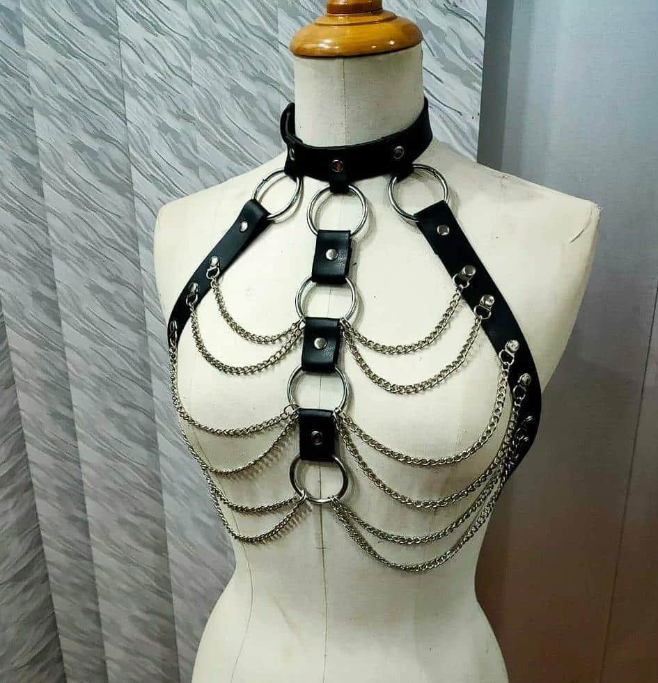 Black & Silver Faux Leather Body Harness 6