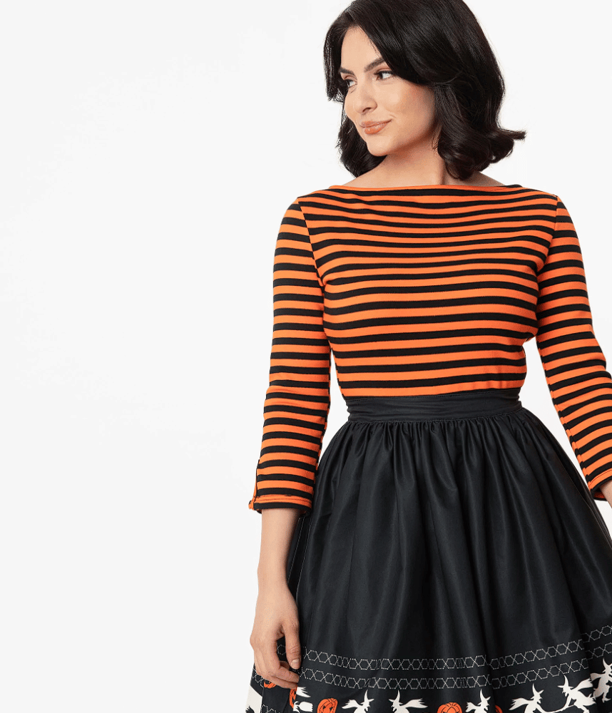 Gracie Top Black & Orange Stripe 1